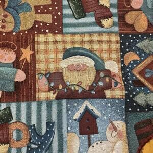 Vintage Mohawk Tapestry Christmas Tree Skirt Country Joy Santa Snowmen Made USA